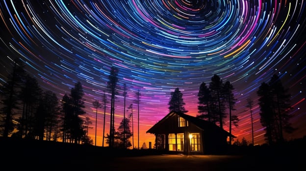 Neon Star Trails, AI Generative photo