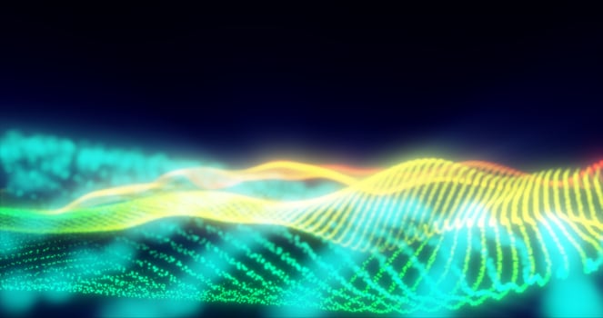 Abstract rainbow energy magic waves from glowing particles and lines futuristic hi-tech background photo