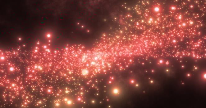 Abstract orange red energy particles and waves magical bright glowing futuristic hi-tech with blur effect and bokeh background photo