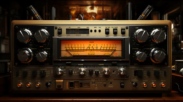 Old stylish vintage audio retro music cassette tape recorder poster from the 80s 90s photo