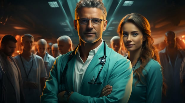 Team of medical workers doctors smiling in hospital, medicine and healthcare concept photo