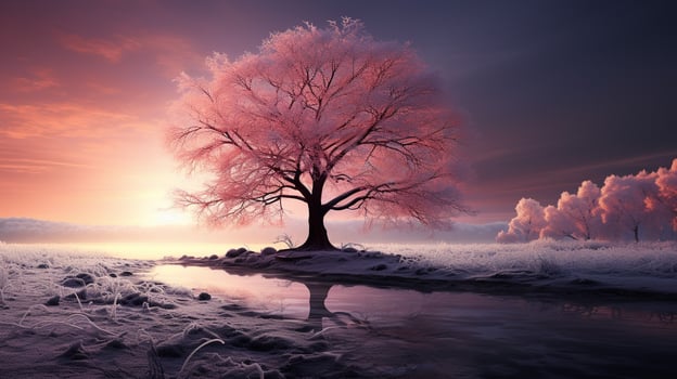 Foggy Winter Morning Serenity, AI Generative photo