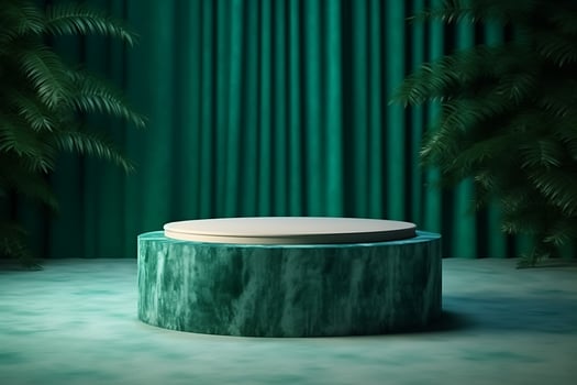 stone malachite podium pedestal for presentation render green emerald background,  generative ai photo