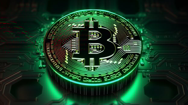Cryptocurrency concept with bitcoin green tech background ai generative photo