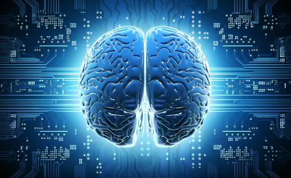 Glowing circuit board complex cyborg brain design ai generative photo