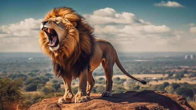 Roar of the Savannah King, AI Generative photo