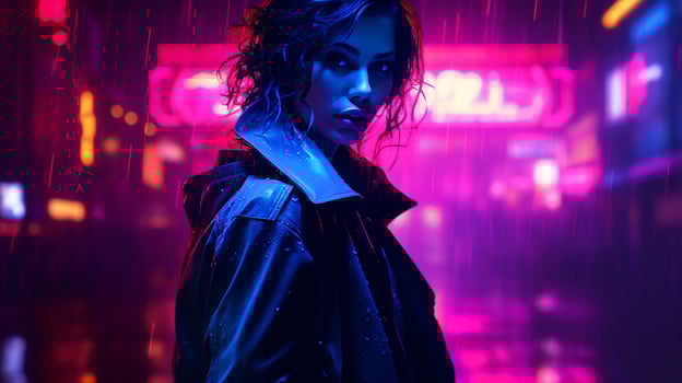 Enigmatic Elegance Neon Noir Femme Fatale photo