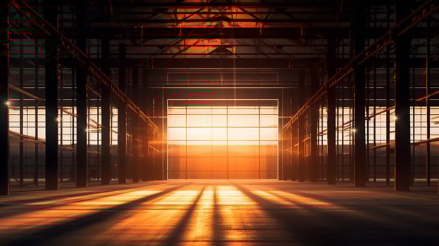 Generative AI, Shadow Dance Abstract Forms in Industrial Light photo