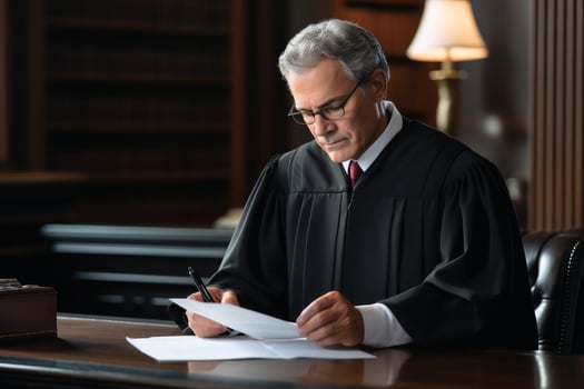 A judge at work at his desk.AI Generative photo