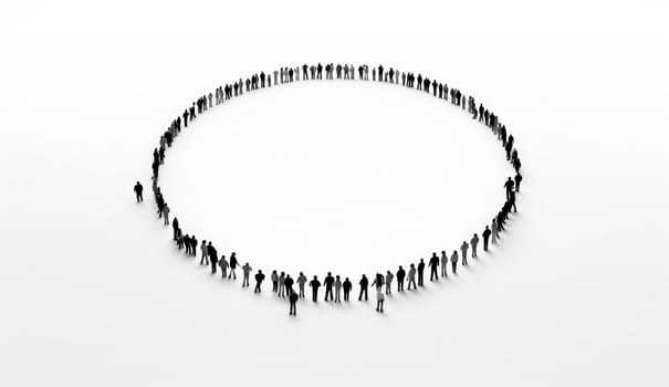 A crowd in the shape of an empty circle photo