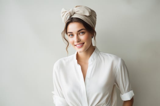 Happy woman in white shirt photo