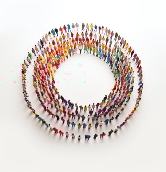 A crowd in the shape of an empty circle photo