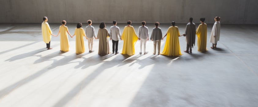 A crowd in the shape of an empty circle photo