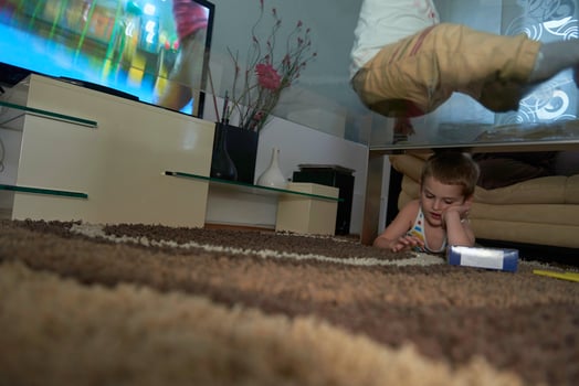 Little child playing  with sister at home photo