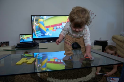 cute  little one year old baby and making first steps photo