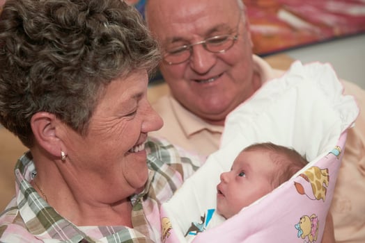 family portrait with grandparents parents  and  baby photo