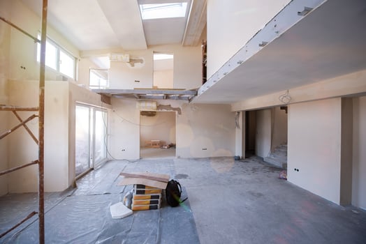 interior of construction site with scaffolding photo