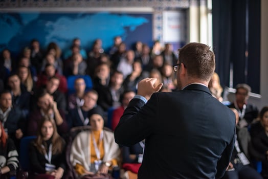 businessman giving presentations at conference room photo