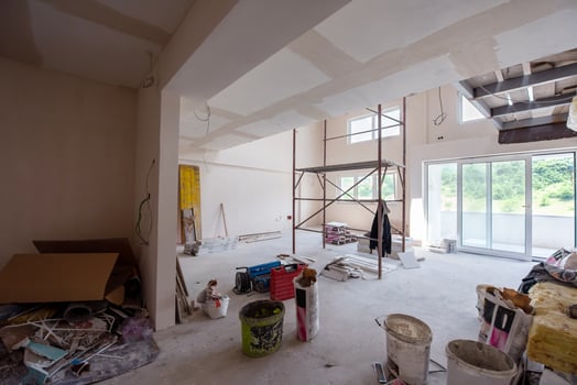 interior of construction site with scaffolding photo