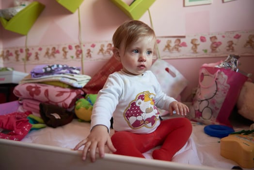 cute  little one year old baby and making first steps photo