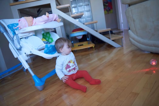 cute  little one year old baby and making first steps photo