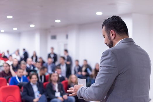 businessman giving presentations at conference room photo