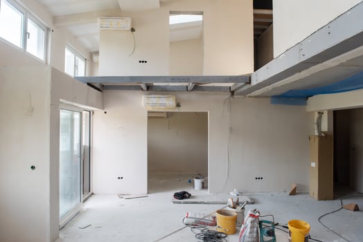 interior of construction site with scaffolding photo