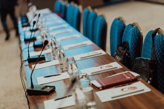 Empty corporate conference room before business meeting photo