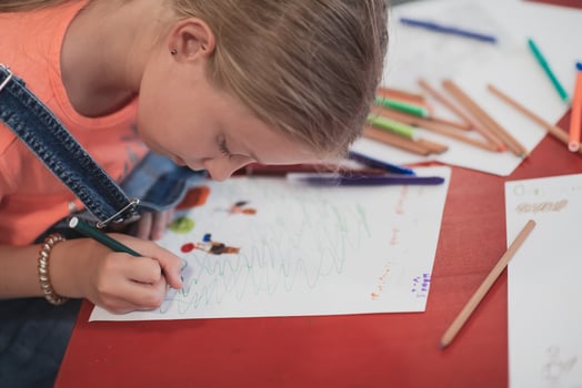 Creative kids sitting in a preschool institution, draw and have fun while they get an education photo