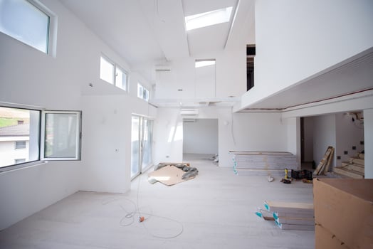 Interior of unfinished two level apartment photo