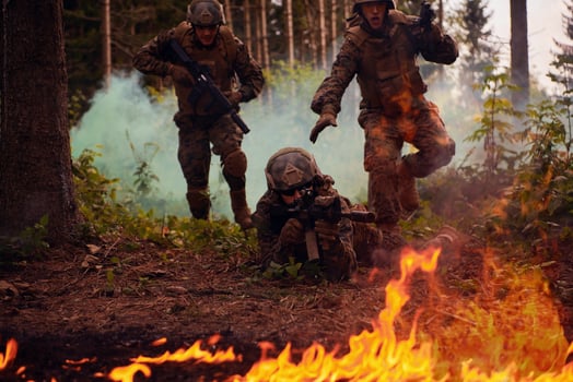 Modern warfare Soldiers  Squad  in battle photo
