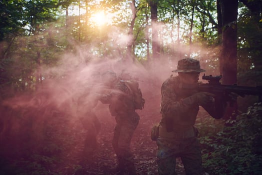Modern warfare Soldiers  Squad  in battle photo