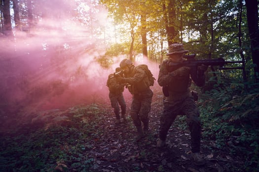 Modern warfare Soldiers  Squad  in battle photo