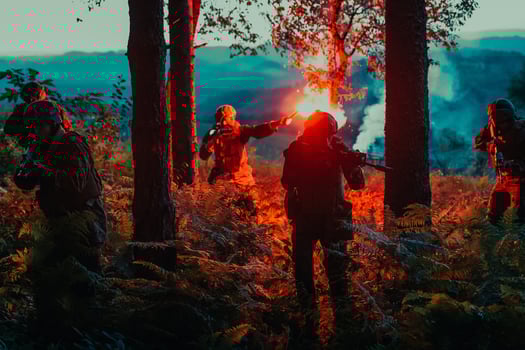 Soldiers team in action on night mission militery concept photo