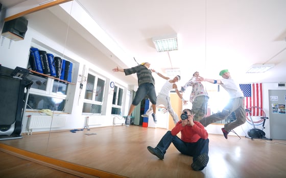 Teen group of break dancers photo