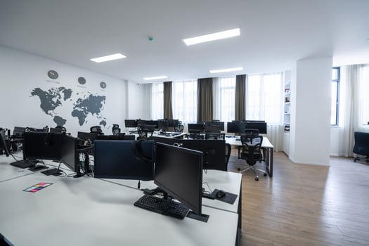 Empty Interior Of Modern Design Open Plan Start up Office. Selective focus photo