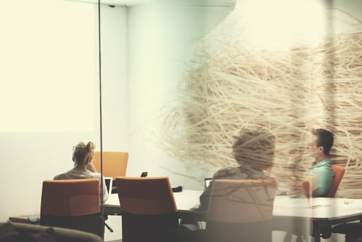 Startup Business Team At A Meeting at modern night office building photo