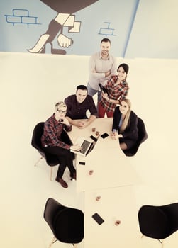 aerial view of business people group on meeting photo