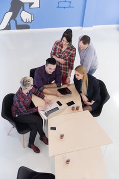 aerial view of business people group on meeting photo