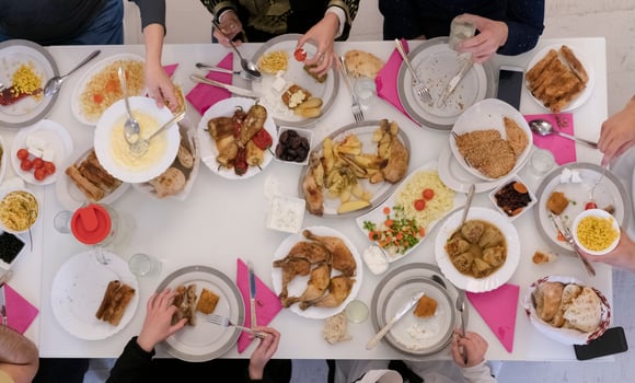 Top view of muslim family having Iftar during Ramadan holy month photo