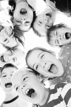 child group black and white photo