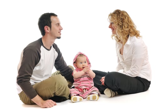 happy young family together in studio photo