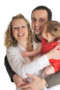 happy young family together in studio photo