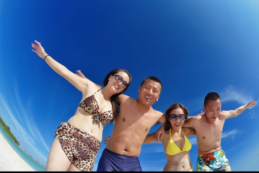group of happy young people have fun on bach photo