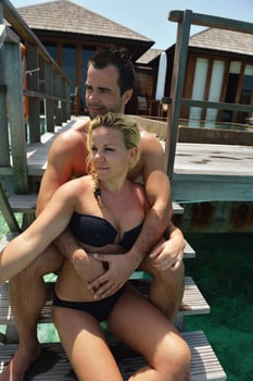 happy young  couple at summer vacation have fun and relax photo