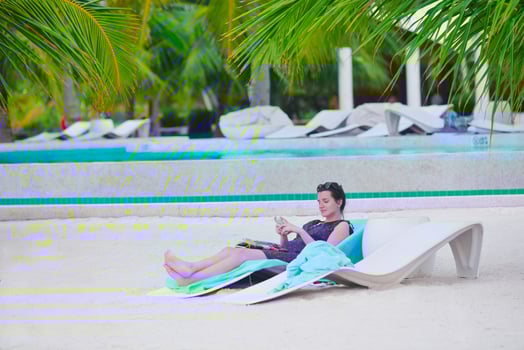 beautiful gril on beach have fun photo