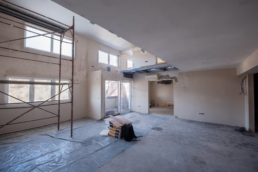 interior of construction site with scaffolding photo