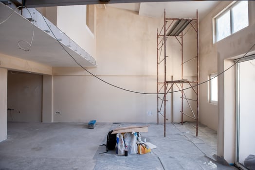interior of construction site with scaffolding photo
