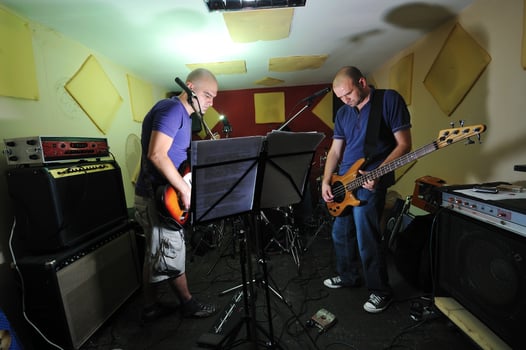 music band have training in garage photo
