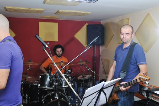 music band have training in garage photo